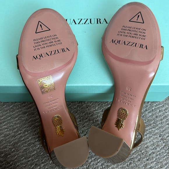 Aquazzura So Nude Block Heel Size 38 Metallic Gold - Picture 9 of 10